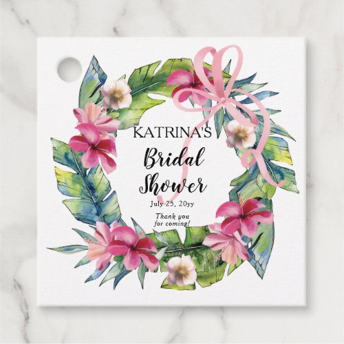 Tropical Leaves  Pink Floral Bridal Shower Favor Tags