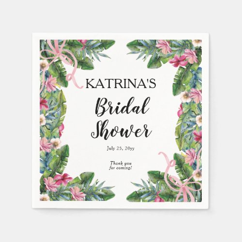 Tropical Leaves  Pink Floral Bridal Shower Napkins