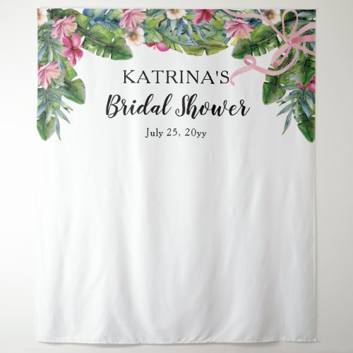 Tropical Leaves  Pink Floral Bridal Shower Tapestry