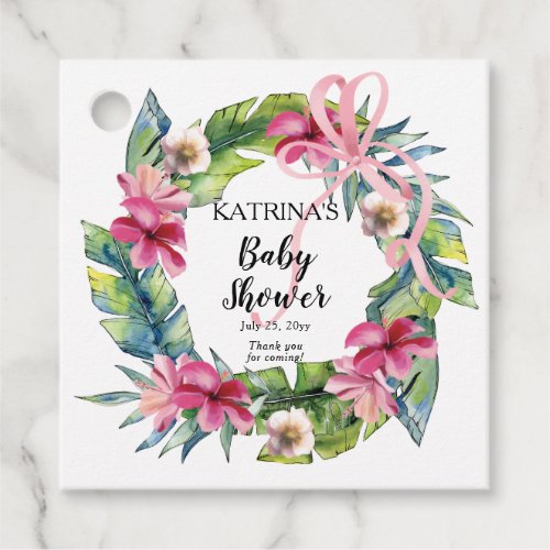 Tropical Leaves  Pink Floral Girl Baby Shower Favor Tags
