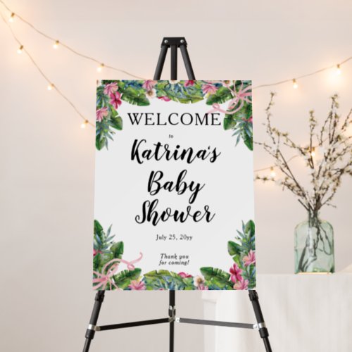 Tropical Leaves  Pink Floral Girl Baby Shower Foam Board