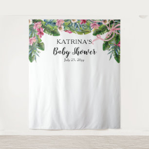 Tropical Leaves Pink Floral Girl Baby Shower Tapestry