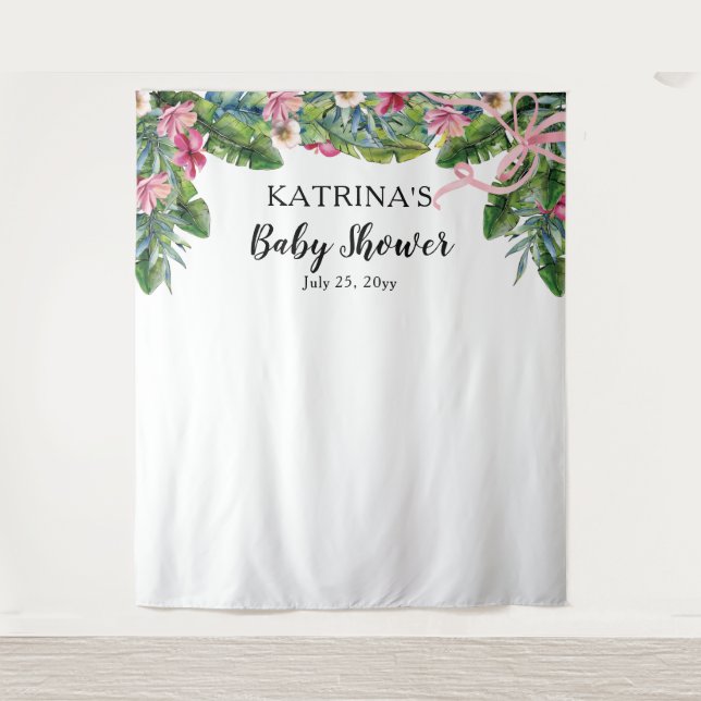 Tropical Leaves | Pink Floral Girl Baby Shower Tapestry (Front)