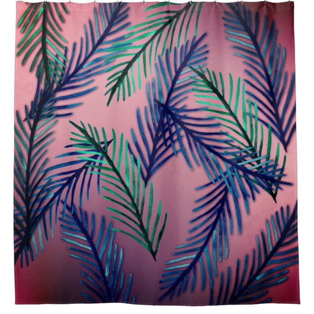 Tropical leaves Pink  Shower Curtain (Front)