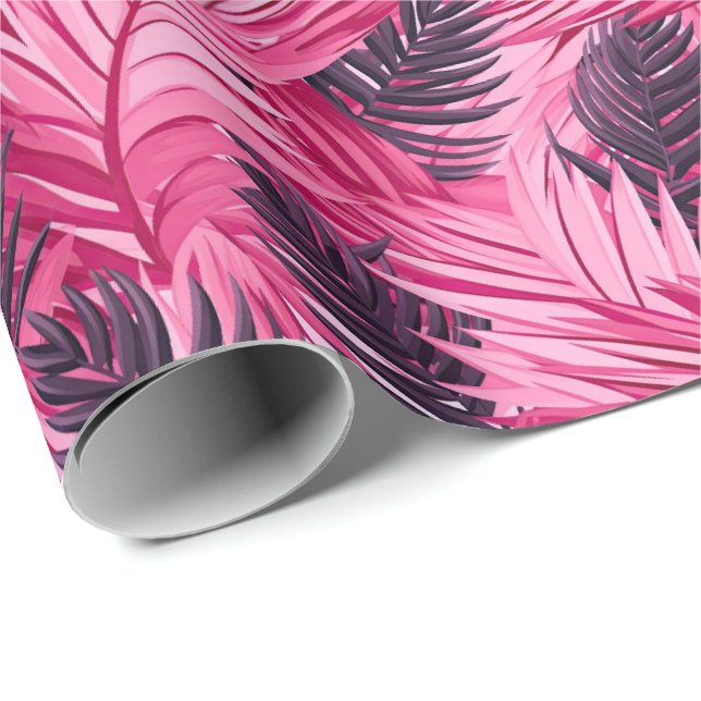 Tropical Leaves Pink Wrapping Paper (Roll Corner)