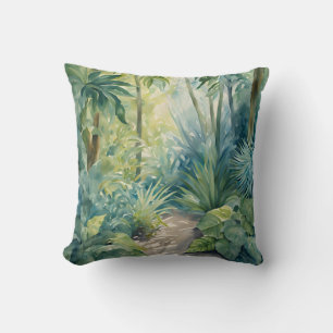 Tropical Leaves Plants Palm Trees Watercolor Throw Pillow