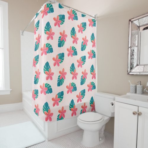 Tropical Leaves Plumeria Floral Pattern Shower Curtain