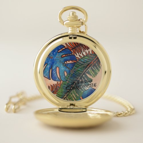 Tropical Leaves Pocket Watch