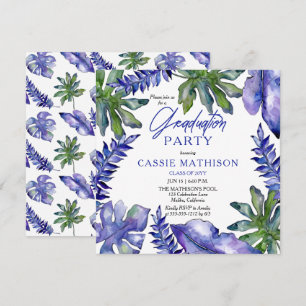 Tropical Leaves Purple   Green Graduation Party Invitation