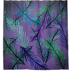 Tropical leaves Purple Shower Curtain