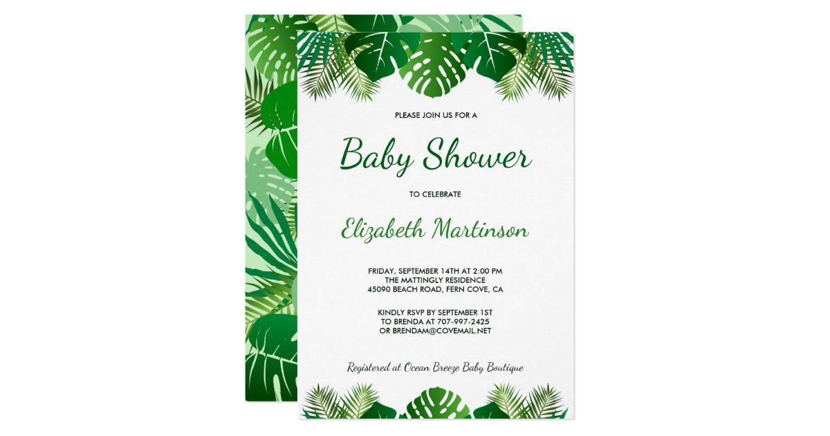 Tropical Leaves Rainforest Foliage Baby Shower Invitation Zazzle