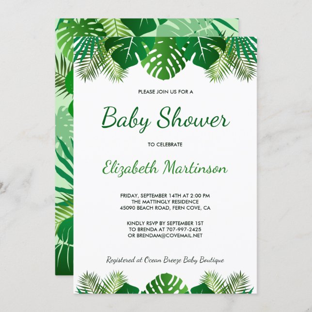 Tropical Leaves Rainforest Foliage Baby Shower Invitation (Front/Back)