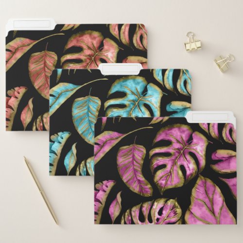 Tropical leaves rose gold blue pink jungle theme file folder