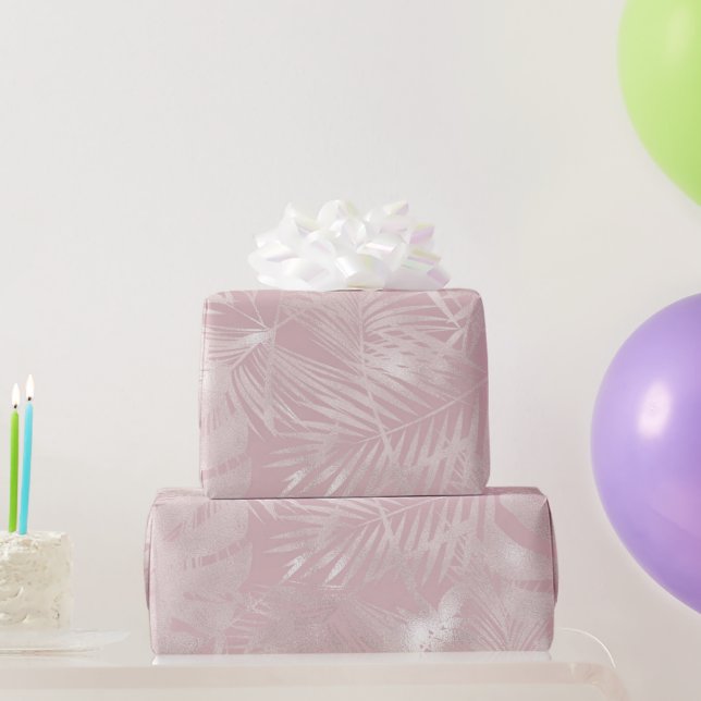 Tropical Leaves Rose Gold Faux Foil Wrapping Paper (Party Gifts)