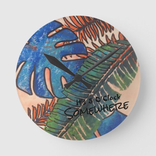 Tropical Leaves Round Clock