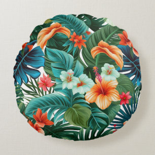 Tropical leaves round pillow