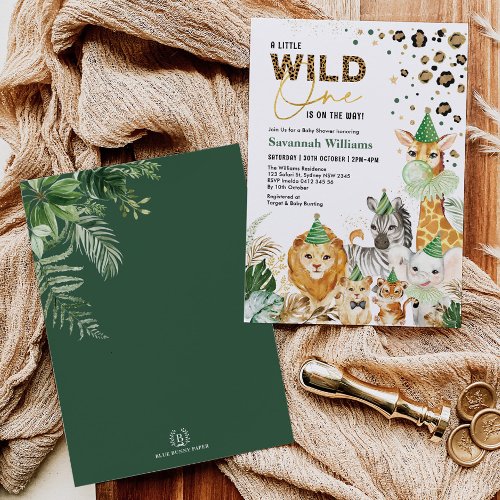 Tropical Leaves Safari Party Animals Baby Shower Invitation