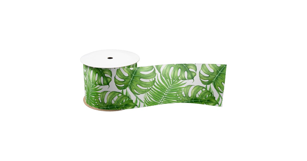 Tropical leaves satin ribbon | Zazzle