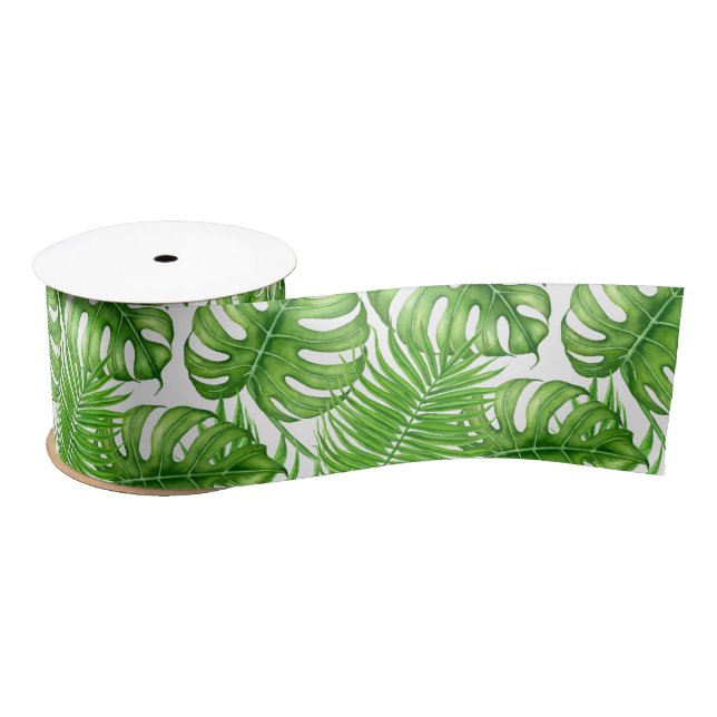 Tropical leaves satin ribbon (Spool)