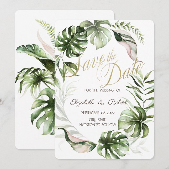 Tropical Leaves Save The Date (Front/Back)