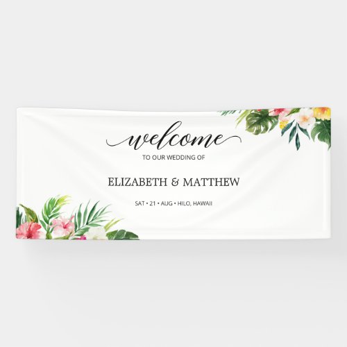 Tropical Leaves Script Wedding Welcome Banner