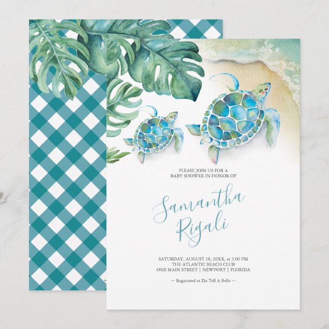 Tropical Leaves Sea Turtle Boy Baby Shower (Front/Back)
