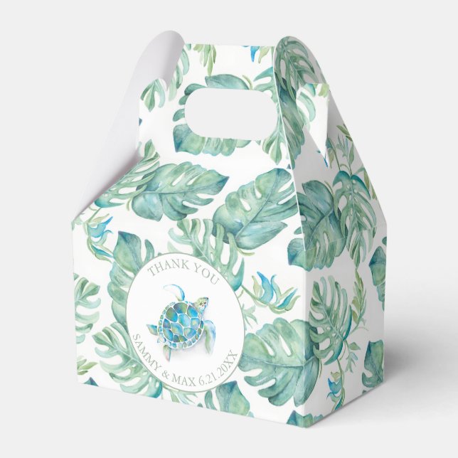 Tropical Leaves Sea Turtle Watercolor  Favor Boxes (Front Side)