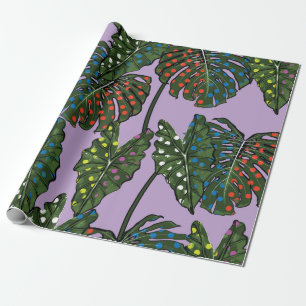 Tropical leaves seamless pattern on colorful pop a wrapping paper