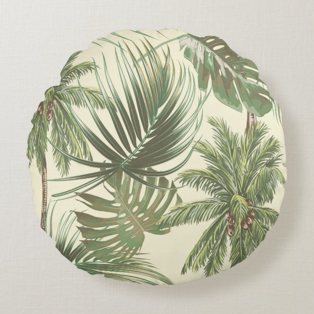 Tropical leaves seamless pattern round pillow (Front)