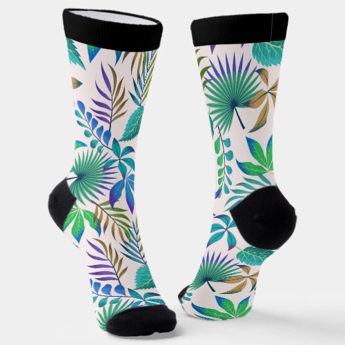Tropical leaves seamless pattern socks