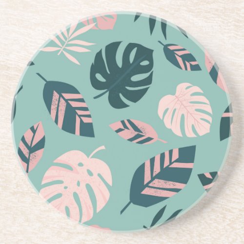 Tropical Leaves Seamless Vintage Pattern Coaster