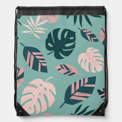 Tropical Leaves Seamless Vintage Pattern Drawstring Bag