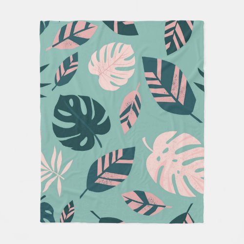Tropical Leaves Seamless Vintage Pattern Fleece Blanket