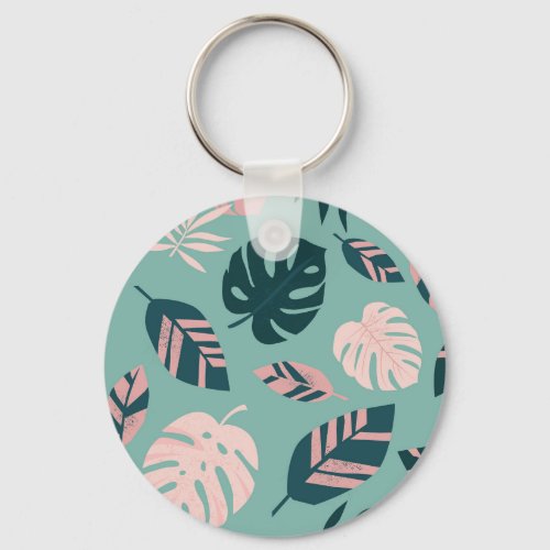 Tropical Leaves Seamless Vintage Pattern Keychain