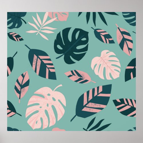Tropical Leaves Seamless Vintage Pattern Poster