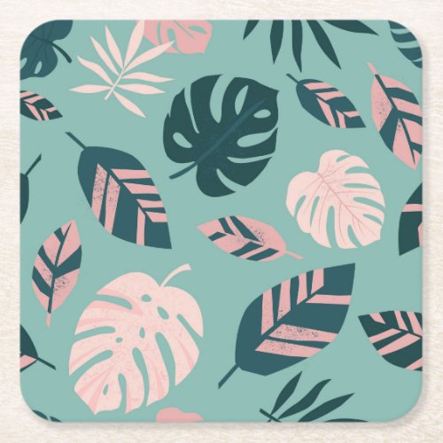 Tropical Leaves Seamless Vintage Pattern Square Paper Coaster