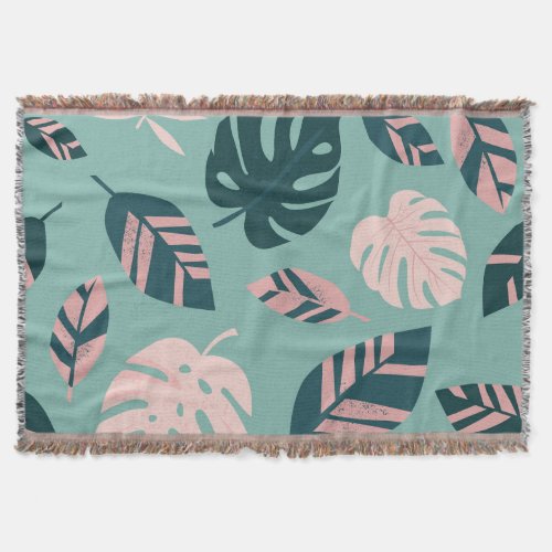 Tropical Leaves Seamless Vintage Pattern Throw Blanket