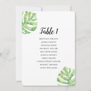 Tropical leaves seating chart. Exotic wedding plan Invitation