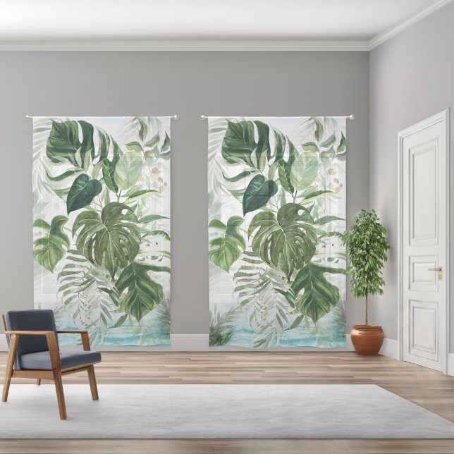 Tropical Leaves Sheer Curtains (Wide)
