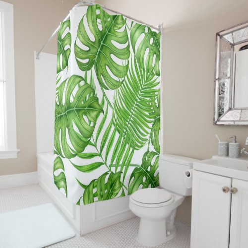 Tropical leaves shower curtain