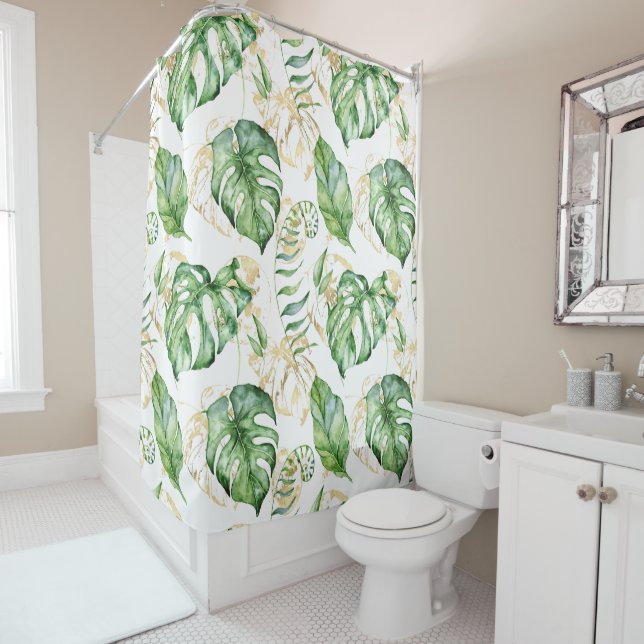 Tropical Leaves Shower Curtain (In Situ)