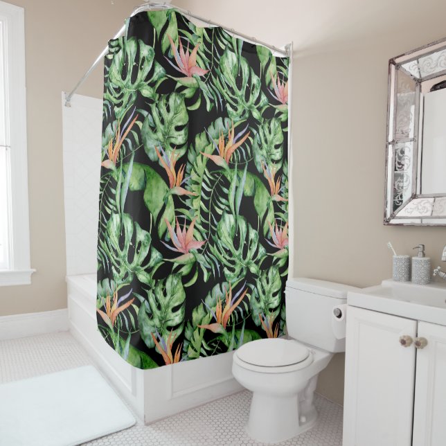Tropical Leaves Shower Curtain (In Situ)