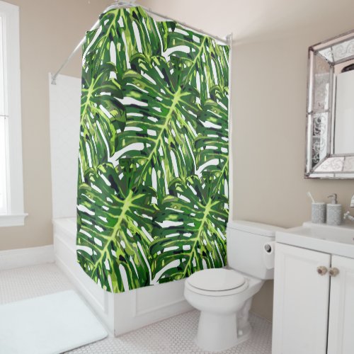 Tropical Leaves Shower Curtain Exotic Greenery