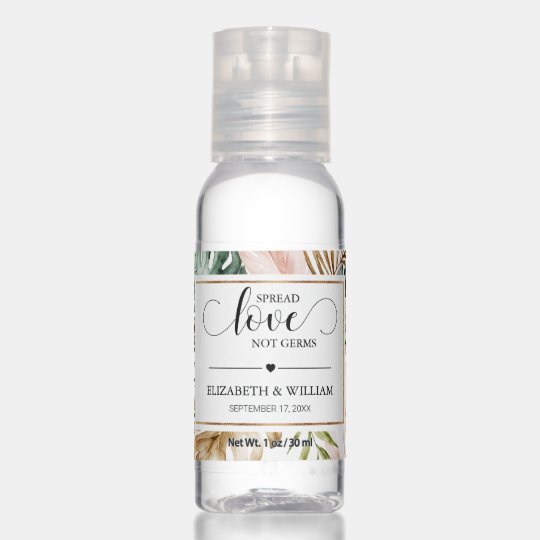 Custom Personalized Hand Sanitizer Bottle Labels for Weddings Engagement Party Favors Spread Love Not Germs Bridal Shower