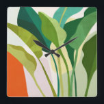 Tropical Leaves Square Wall Clock<br><div class="desc">UA CH Tropica I by Victoria Borges. Features tropical greenery in various colors and shapes. | 140767GG</div>