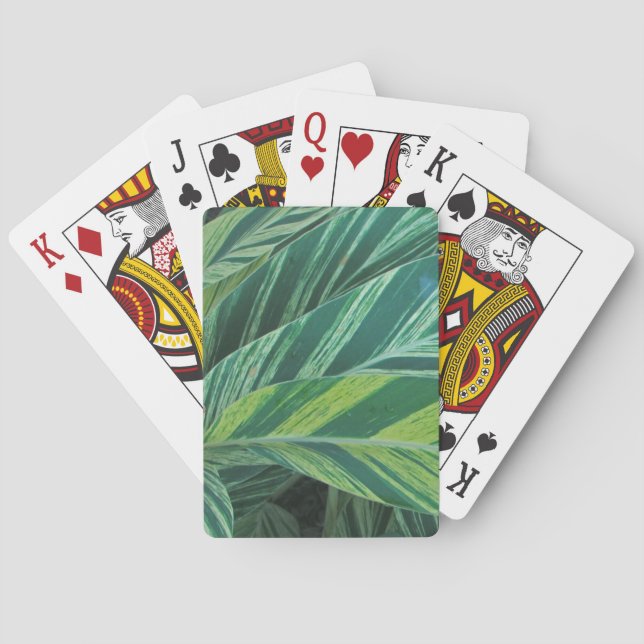 Tropical Leaves Striped Green Foliage Tropics Poker Cards (Back)