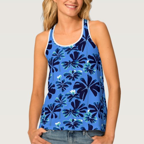 Tropical leaves style sea and sky tank top