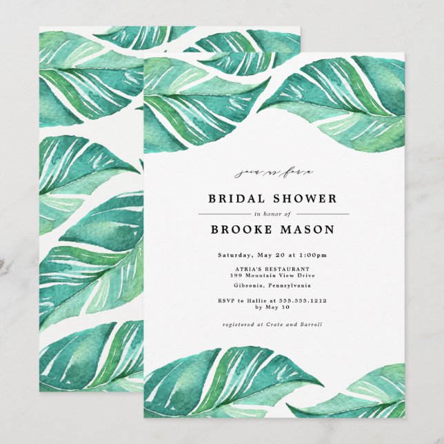 Tropical Leaves Summer Bridal Shower Invitation (Front/Back)