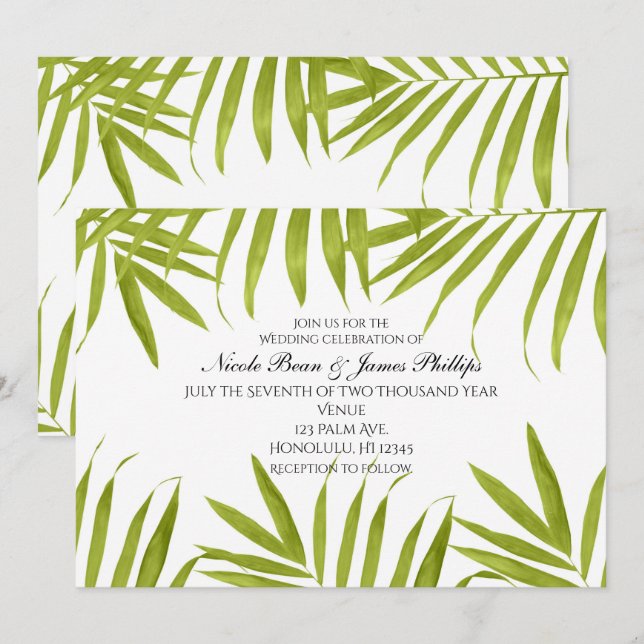 Tropical Leaves Summer Elegant Wedding Invitations (Front/Back)