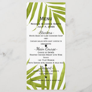 Tropical Leaves Summer Elegant Wedding Menu
